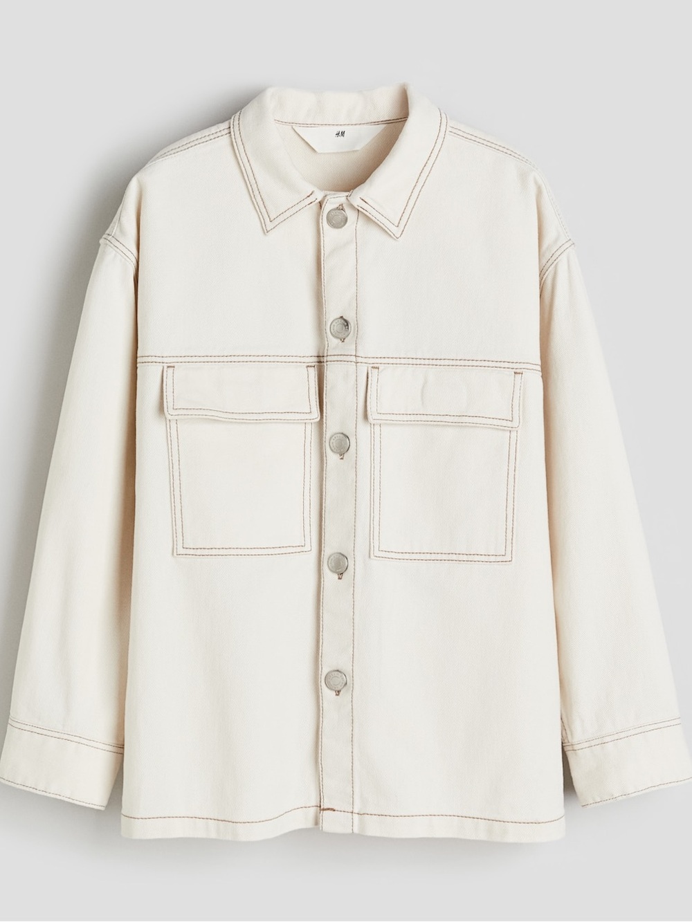 H&M Off-White Oversized Button-Front Shirt Jacket